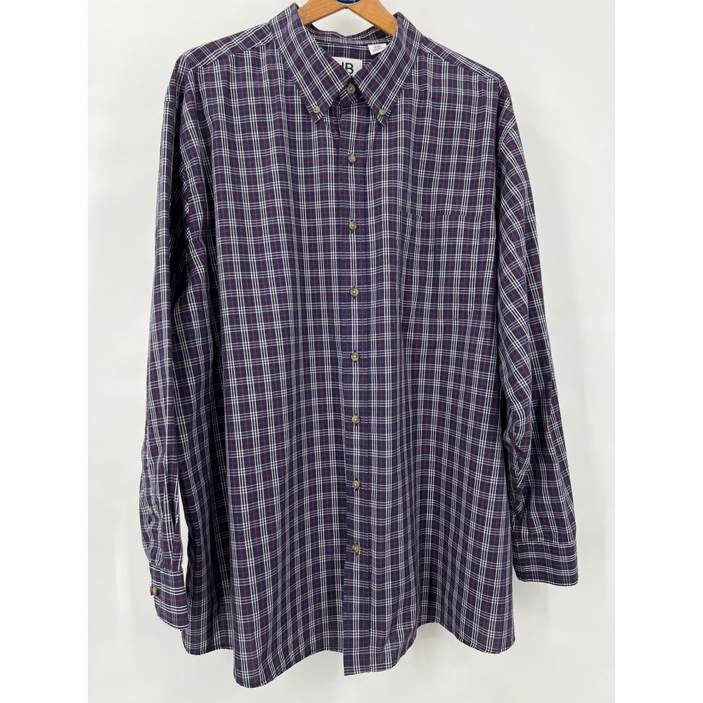 HB‎ Fit by DXL Mens 2XL Plaid Button Down Shirt Navy Blue Red Long Sleeve Pocket